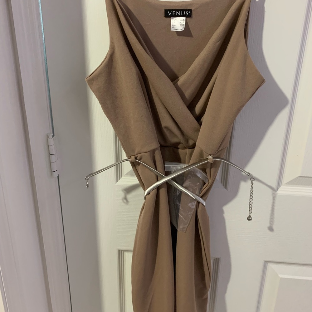 Spaghetti strap tan dress